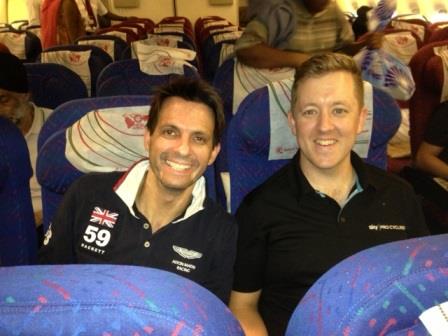 Paulo de Tarso (left) and Ashley Palmer-Watts settle back into their seats for the flight to Nairobi