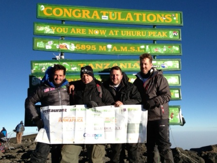 The team at the highest point in Africa. From l to r: Paulo de Tarso, John Freeman, Paul Foster, Ashley Palmer-Watts 