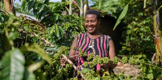 A female coffee farmer in Uganda