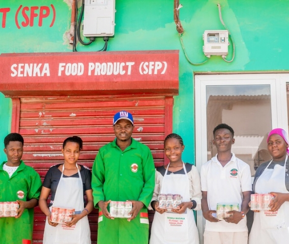 The team at Senka Food Products, a spice business in Dar es Salaam, including Godfrey Senka (third from left), Executive Director. “Farm Africa did tremendous work by training us on how to keep records. Farm Africa assists us on ways to create an environment of gaining trust. We managed to establish a relationship with NMB bank. We were then able to receive a loan of five million Tanzanian shillings, and later ten million Tanzanian shillings. So we actually see that it gave us huge results. Many banks now trust us." - Godfrey.