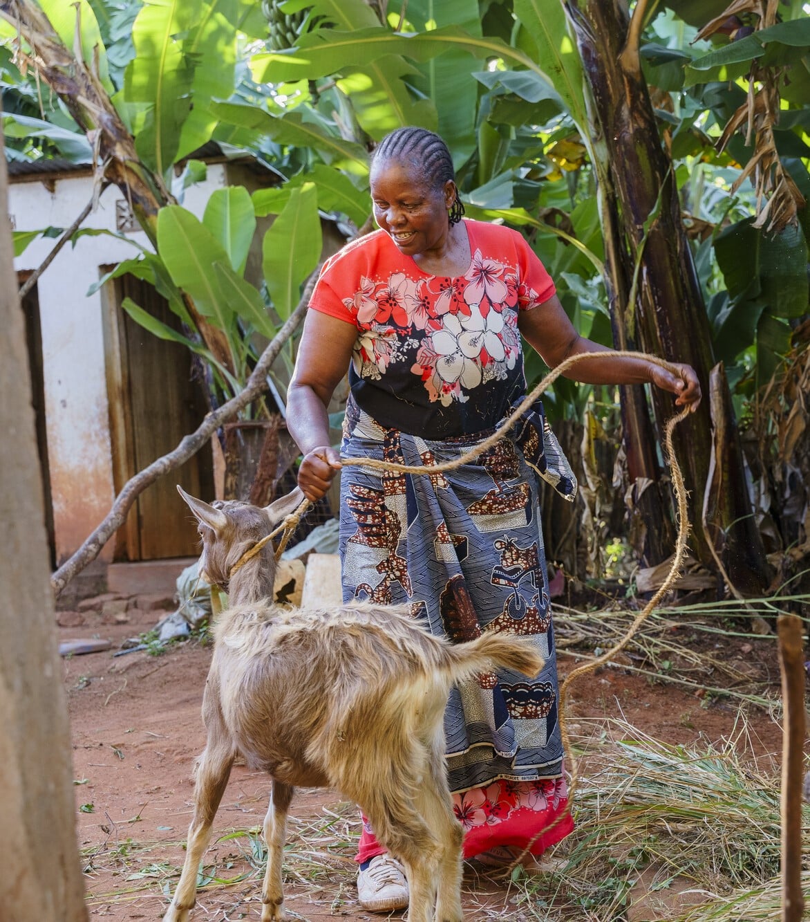 Tanzanian farmer Anna with her goats.
