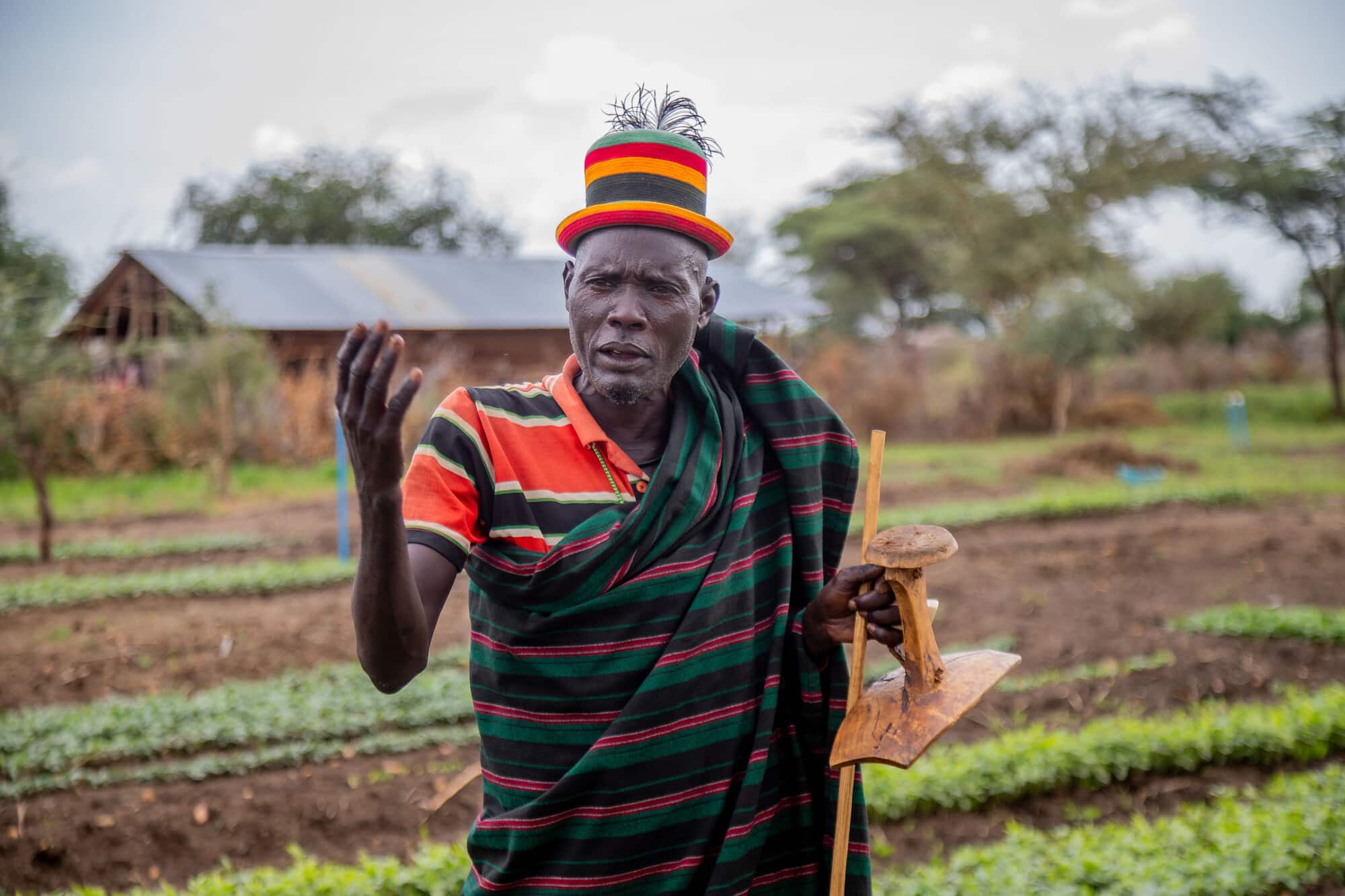 Ben Lokut, a Ugandan farmer who grows vegetables using a micro irrigation system.
