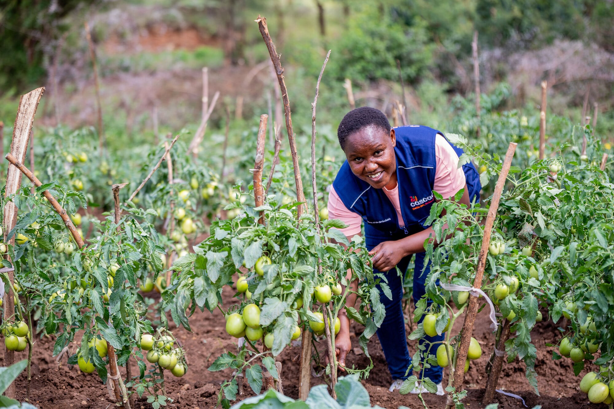 Betty Napeyok at a vegetable growing demo plot belonging to the Naukoi Riverside Farm Group in Karamoja.
