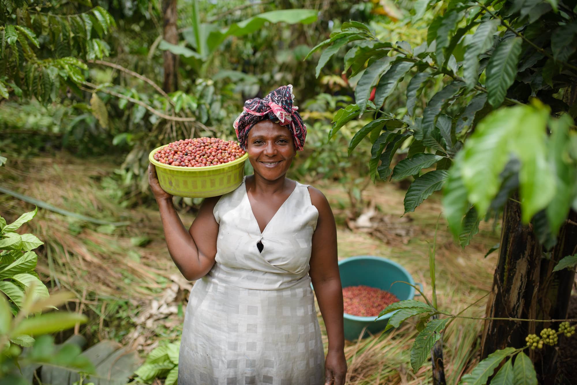 Grace and her coffee beans.