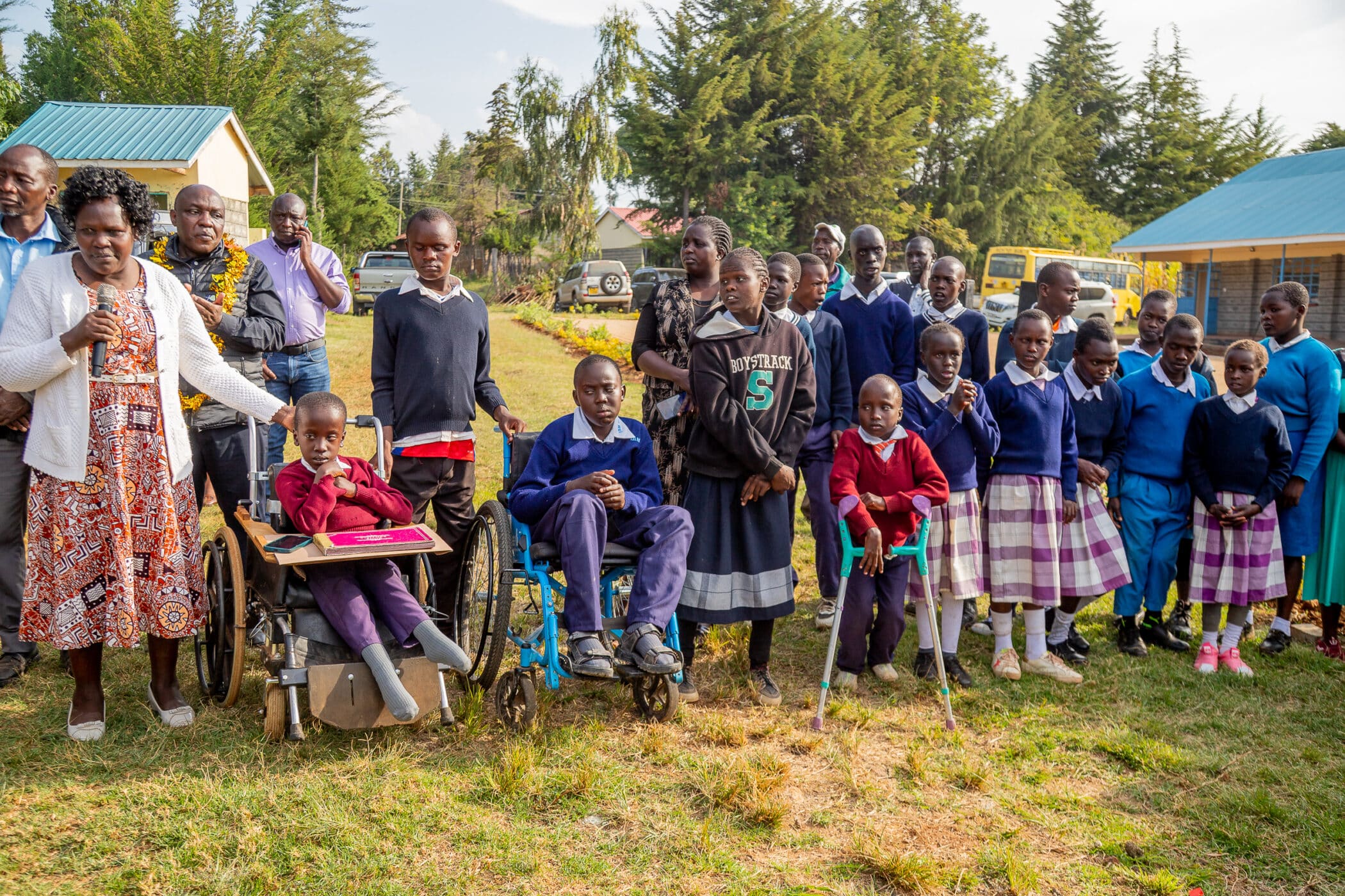 Pupils pictured outside a school in Kenya.